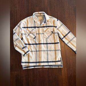 Thread & Supply Cream and Blue Plaid Shirt Jacket